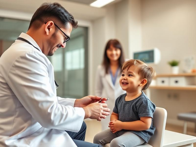 Modern pediatric clinic with doctor and child patient