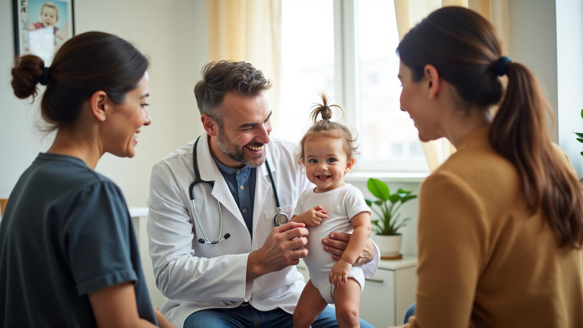 Pediatric healthcare professional with family